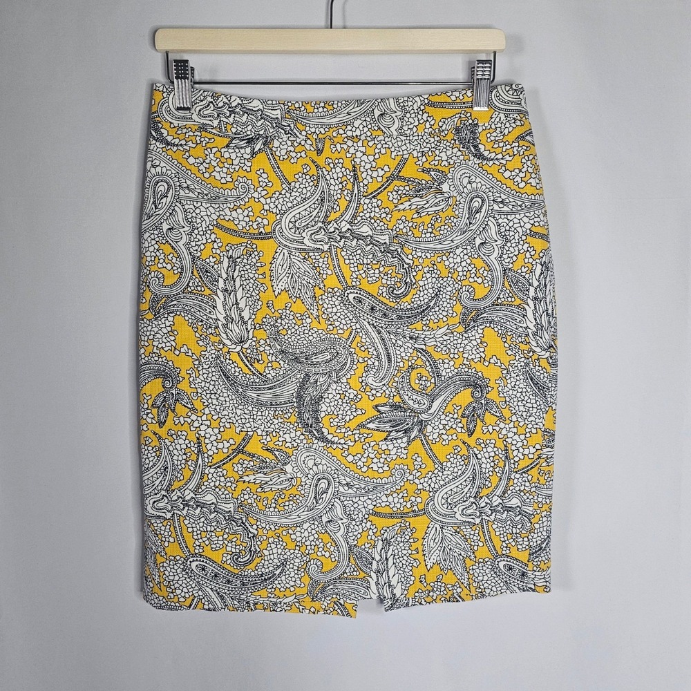 J.Crew Yellow Paisley Print Pencil Skirt‎ Women's Size 4 Career Business